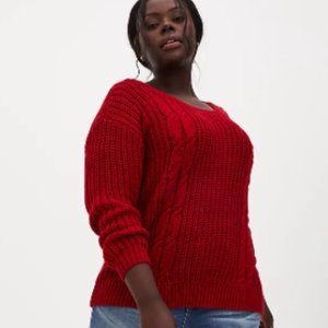 TORRID RED FISHERMAN TIE BACK SWEATER